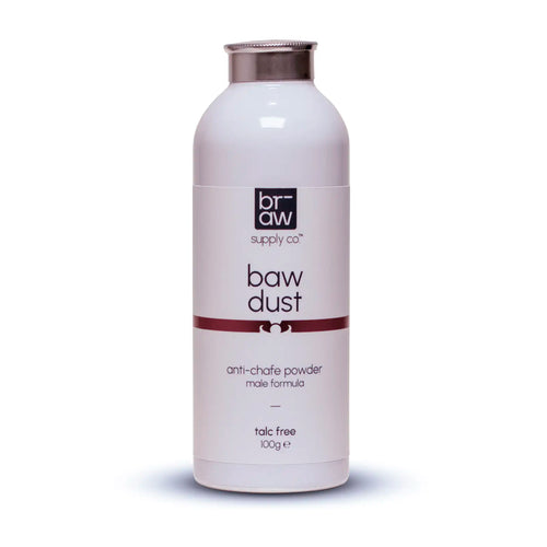Braw Supply Co. baw dust anti-chafe powder bottle on a white background